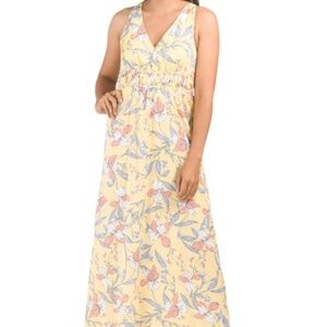 JAPNA Yellow Floral Print V Neck Summer Maxi Dress Size XSmall NWT